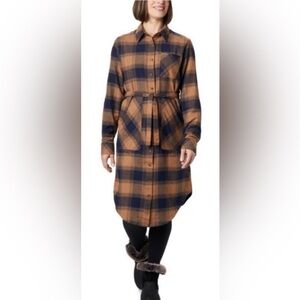 Columbia Plaid Shirt Dress with Belt and Pockets L